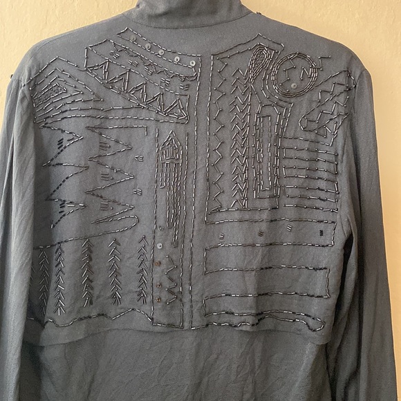 100%silk women’s long sleeve button down beaded black  size 8 - Picture 9 of 17